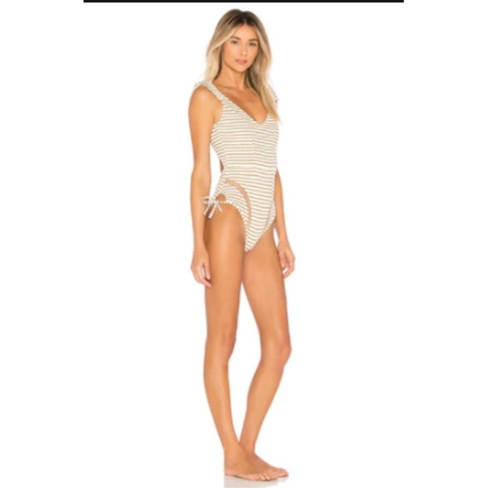 Women’s Tula Rose Cream Stripe One-Piece Swimsuit with Side Ties
